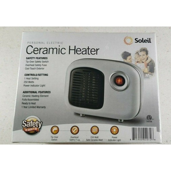 Soleil Personal Ceramic Mini Heater 250W Indoor White Desktop Model MH-08W NEW - Picture 1 of 7